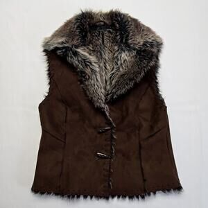 Vintage Scully Faux Fur Brown Suede Vest Women Small Western Style Y2K